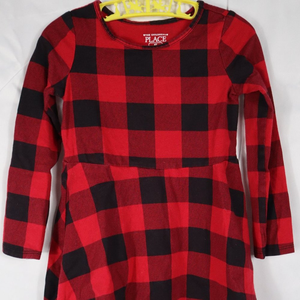Girls 4T Black Red Check Long Sleeve Dress Children's Place